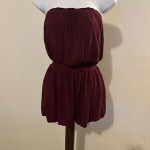 Forever 21 Women’s L Strapless Burgundy Romper Boho Tube Top Shorts Rayon